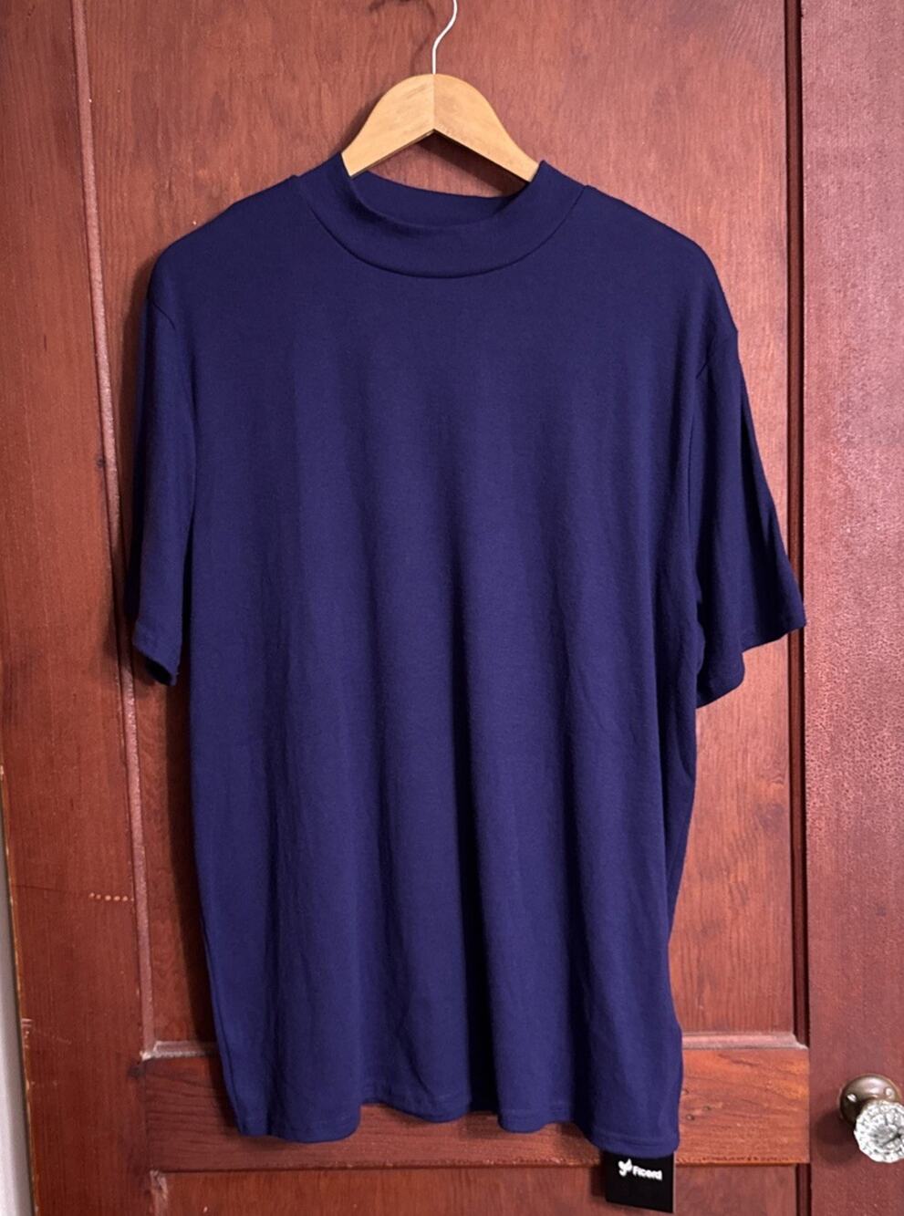 Ficerd Men’s XL Navy Mock Neck Short Sleeve Shirt Cotton Blend Stretch NWT